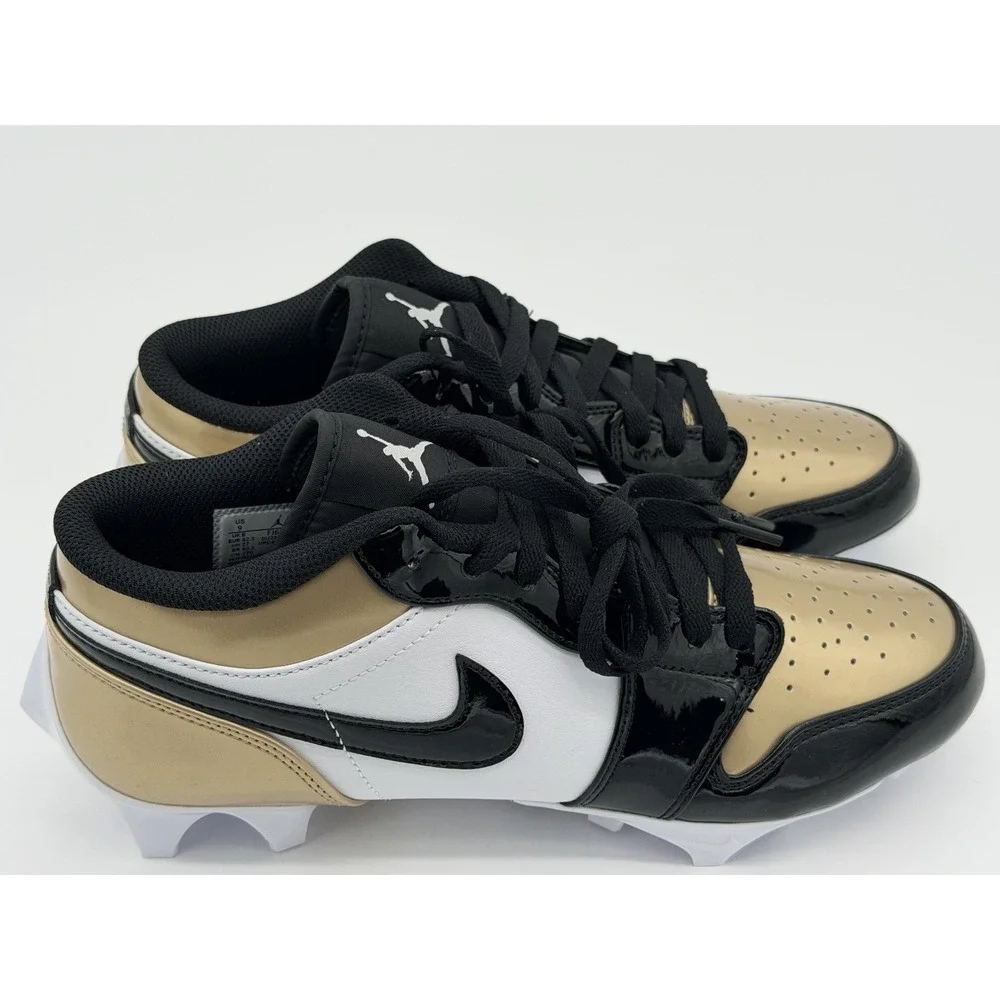 Size 9 - Nike Jordan 1 Low TD Football Cleats Gold Black FJ6245-701 No Box Lid